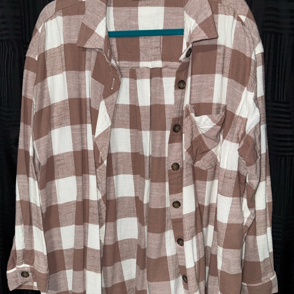 Maurices Tan and White Plaid Flannel